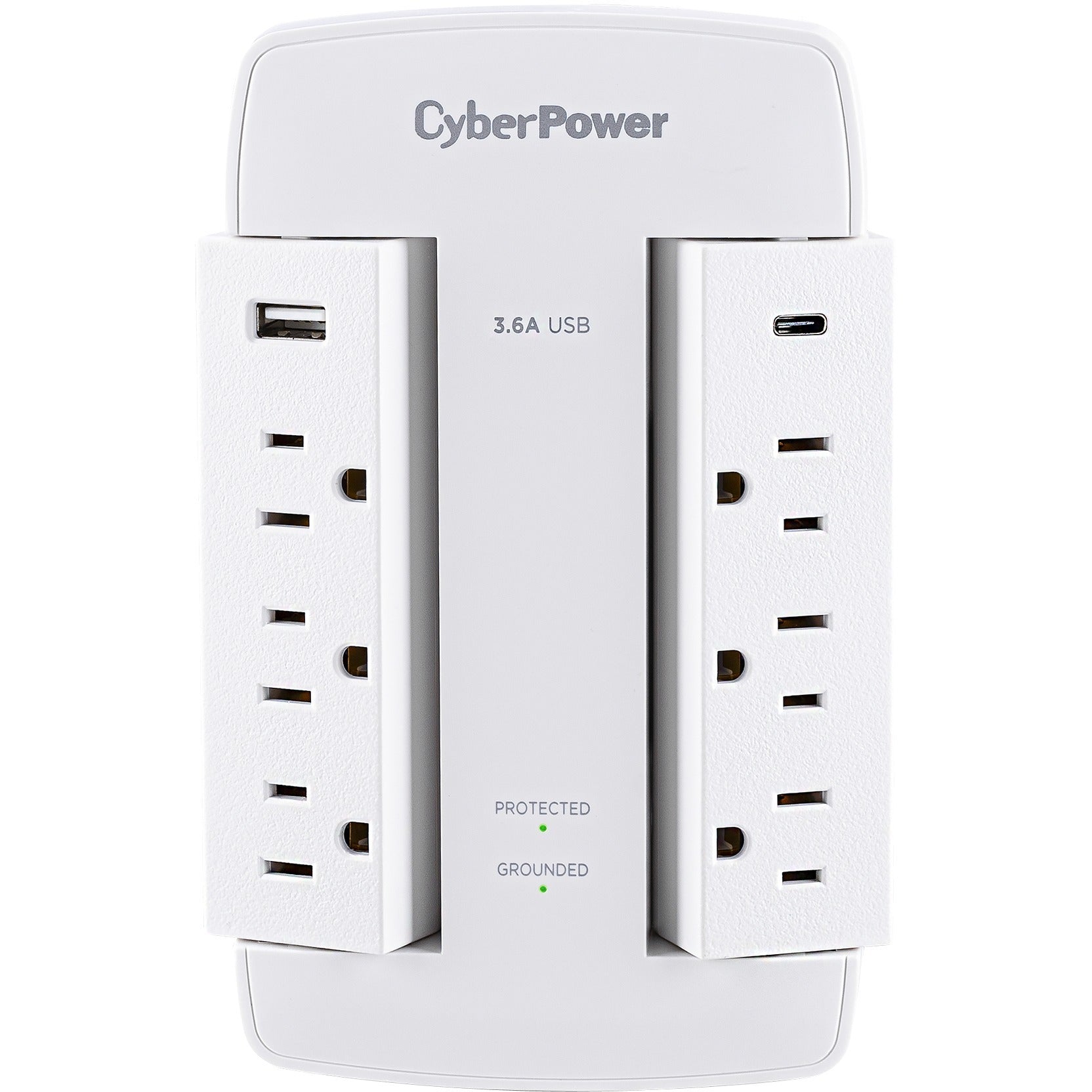 CyberPower CSP600WSURC5 Professional 6 - Outlet Surge with 900 J - NEMA 5-15P, Wall Tap, 2 - 3.6 Amps (Shared) USB, Lifetime Warranty - CSP600WSURC5 - eCommerce Business Prime