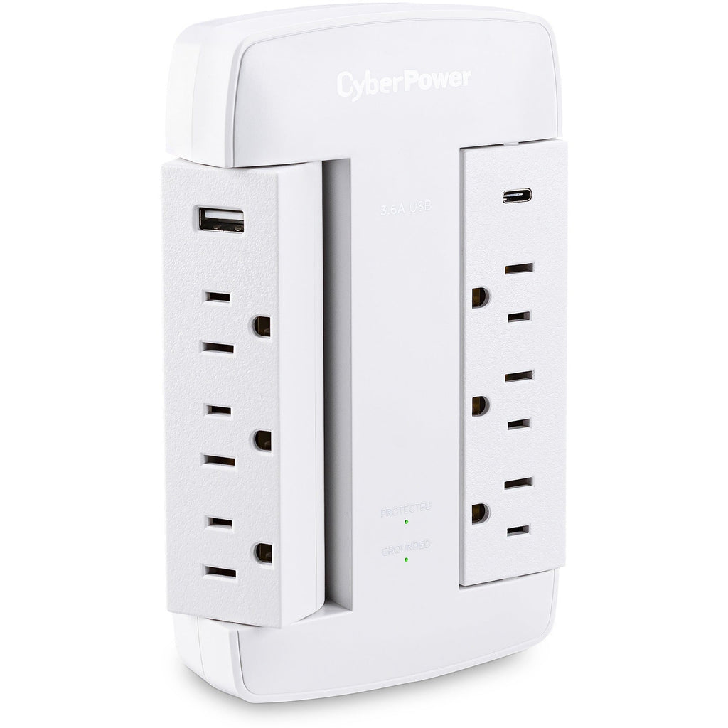 CyberPower CSP600WSURC5 Professional 6 - Outlet Surge with 900 J - NEMA 5-15P, Wall Tap, 2 - 3.6 Amps (Shared) USB, Lifetime Warranty - CSP600WSURC5 - eCommerce Business Prime