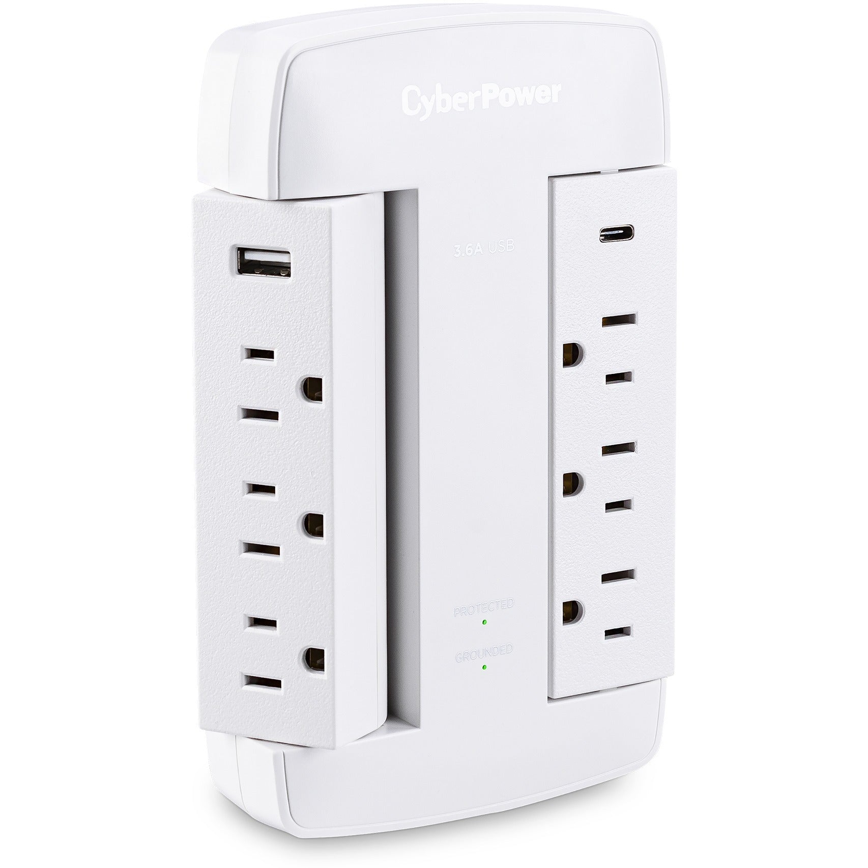 CyberPower CSP600WSURC5 Professional 6 - Outlet Surge with 900 J - NEMA 5-15P, Wall Tap, 2 - 3.6 Amps (Shared) USB, Lifetime Warranty - CSP600WSURC5 - eCommerce Business Prime