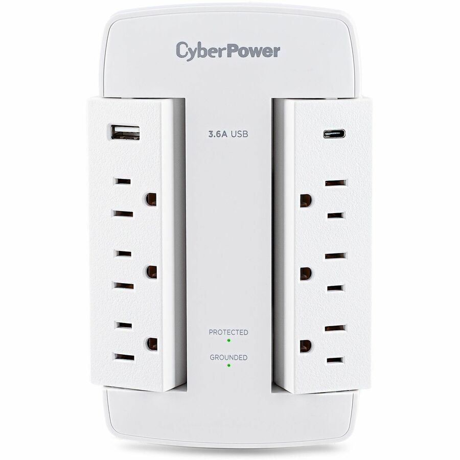 CyberPower CSP600WSURC5 Professional 6 - Outlet Surge with 900 J - NEMA 5-15P, Wall Tap, 2 - 3.6 Amps (Shared) USB, Lifetime Warranty - CSP600WSURC5 - eCommerce Business Prime