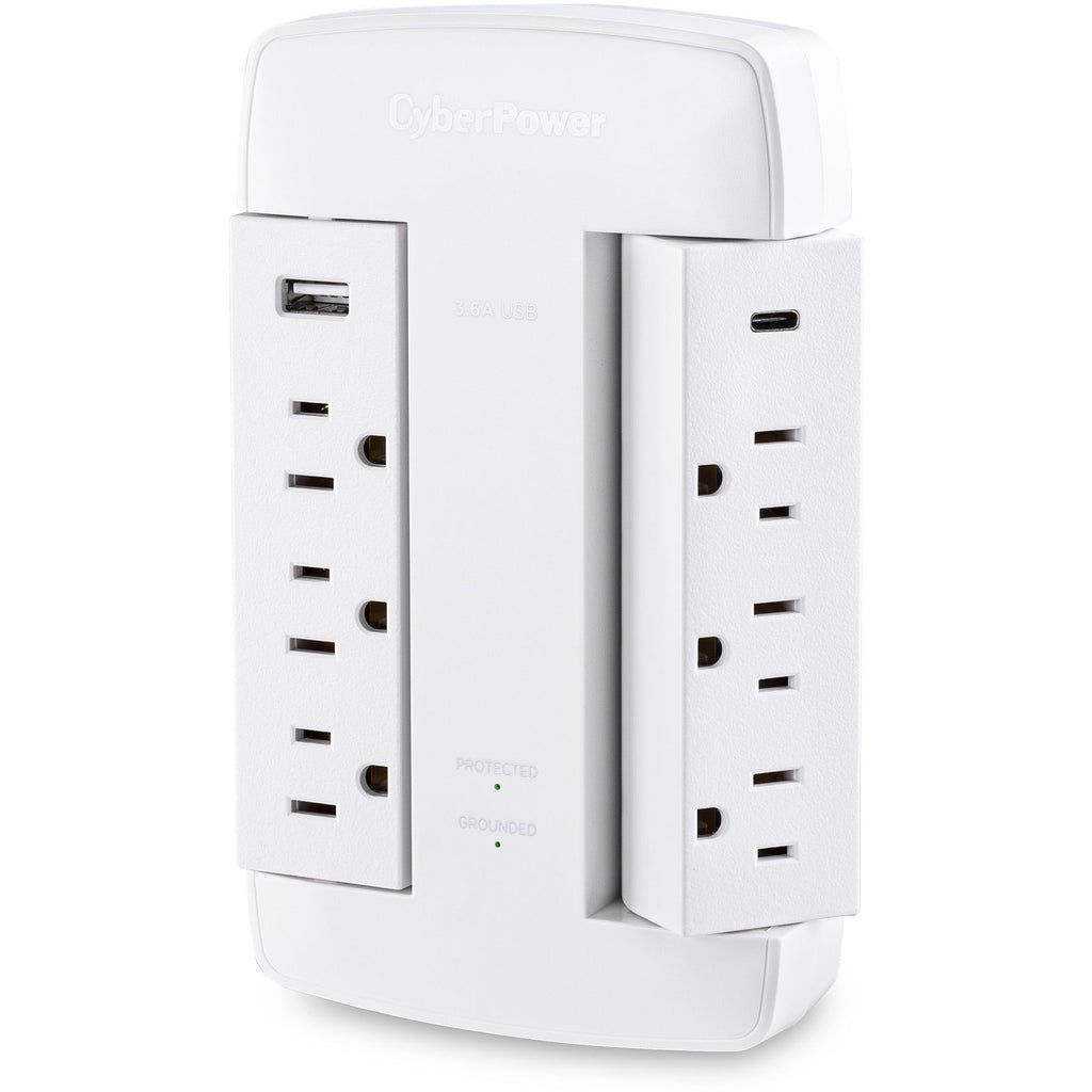 CyberPower CSP600WSURC5 Professional 6 - Outlet Surge with 900 J - NEMA 5-15P, Wall Tap, 2 - 3.6 Amps (Shared) USB, Lifetime Warranty - CSP600WSURC5 - eCommerce Business Prime