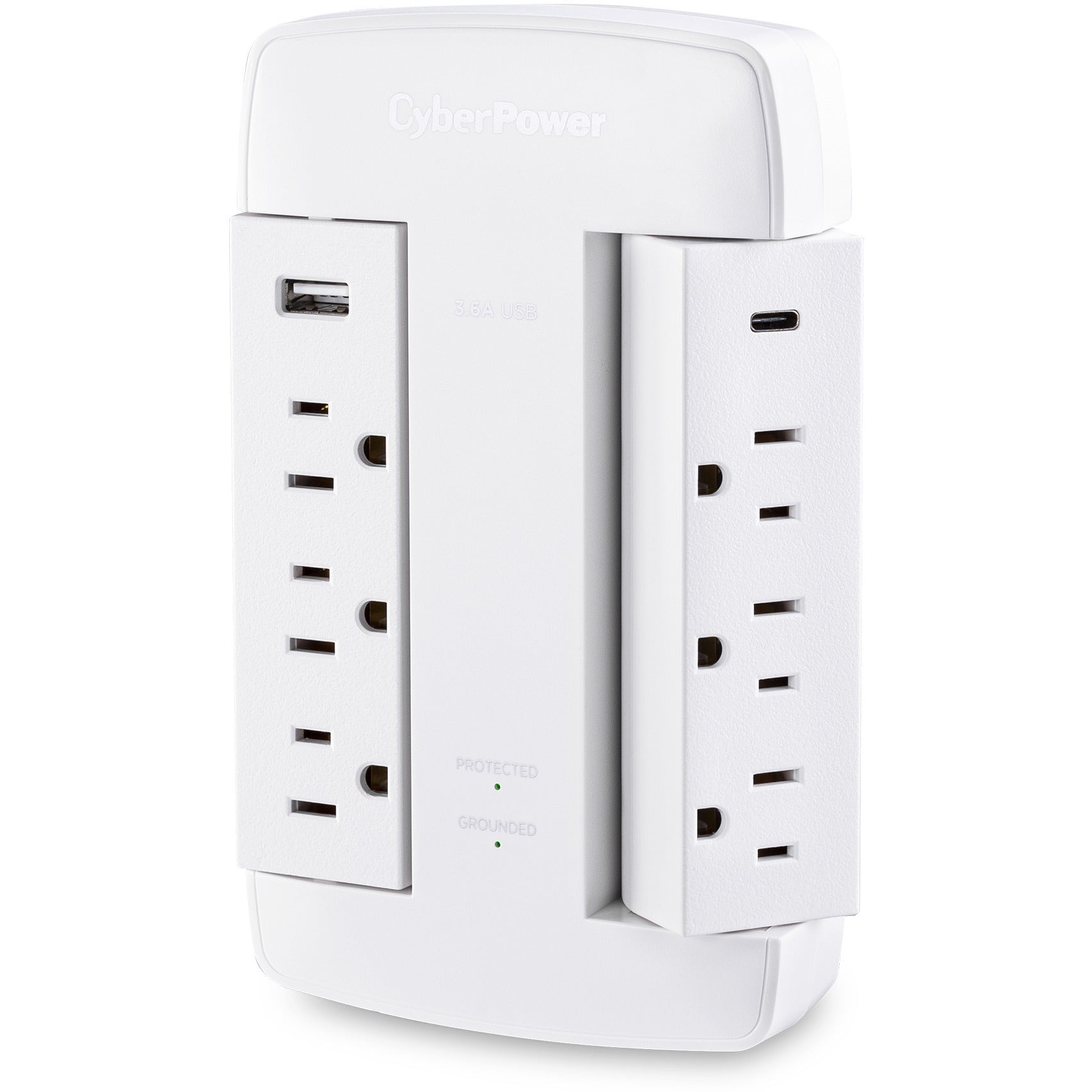 CyberPower CSP600WSURC5 Professional 6 - Outlet Surge with 900 J - NEMA 5-15P, Wall Tap, 2 - 3.6 Amps (Shared) USB, Lifetime Warranty - CSP600WSURC5 - eCommerce Business Prime