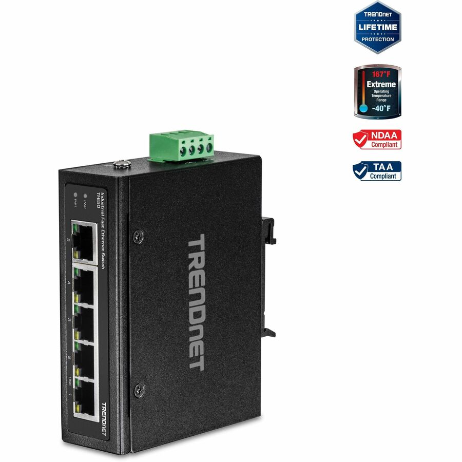 TRENDnet 5-Port Industrial Unmanaged Fast Ethernet DIN-Rail Switch, 5 x Fast Ethernet Ports, IP30, Operating Temperature Range of -40? ? 75?C (-40? ? 167?F), Lifetime Protection, Black, TI-E50 - 5-Por...  - TI-E50 - eCommerce Business Prime