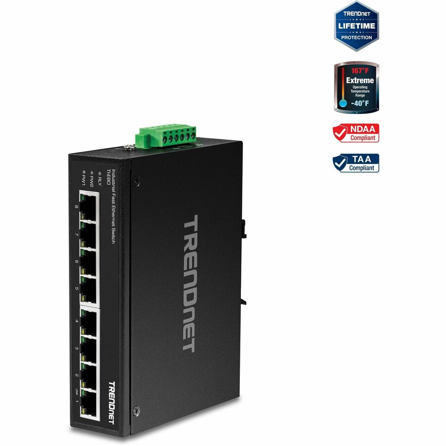 TRENDnet 8-Port Industrial Unmanaged Fast Ethernet DIN-Rail Switch; TI-E80 8 x Fast Ethernet Ports; 1.6Gbps Switching Capacity;8 Port Network Fast Ethernet Switch;IP30 Metal Switch;Lifetime Protection...  - TI-E80 - eCommerce Business Prime