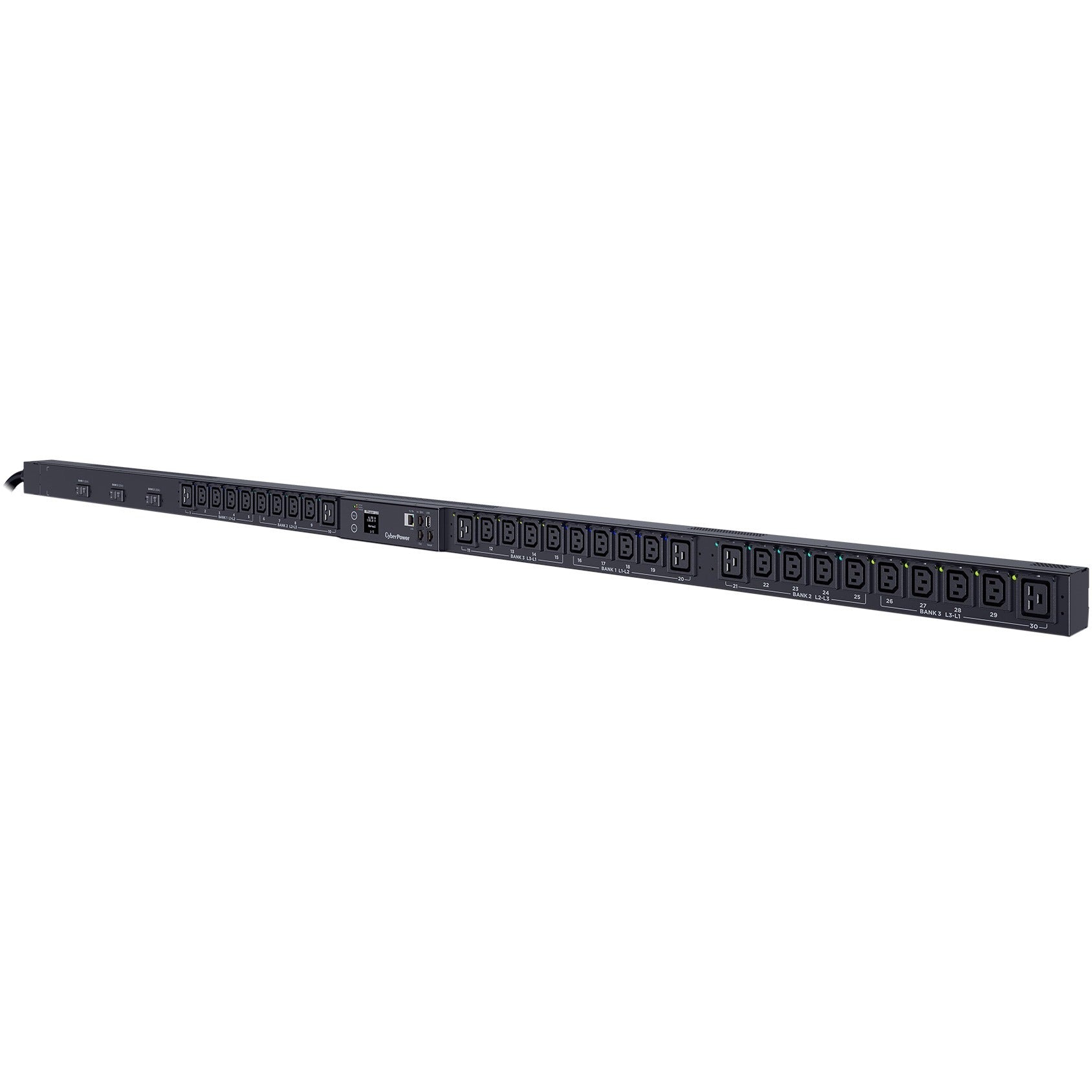 CyberPower PDU83104 3 Phase 200 - 240 VAC 30A Switched Metered-by-Outlet PDU - 30 Outlets, 10 ft, NEMA L21-30P, Vertical, 0U, LCD, 3YR Warranty - PDU83104 - eCommerce Business Prime