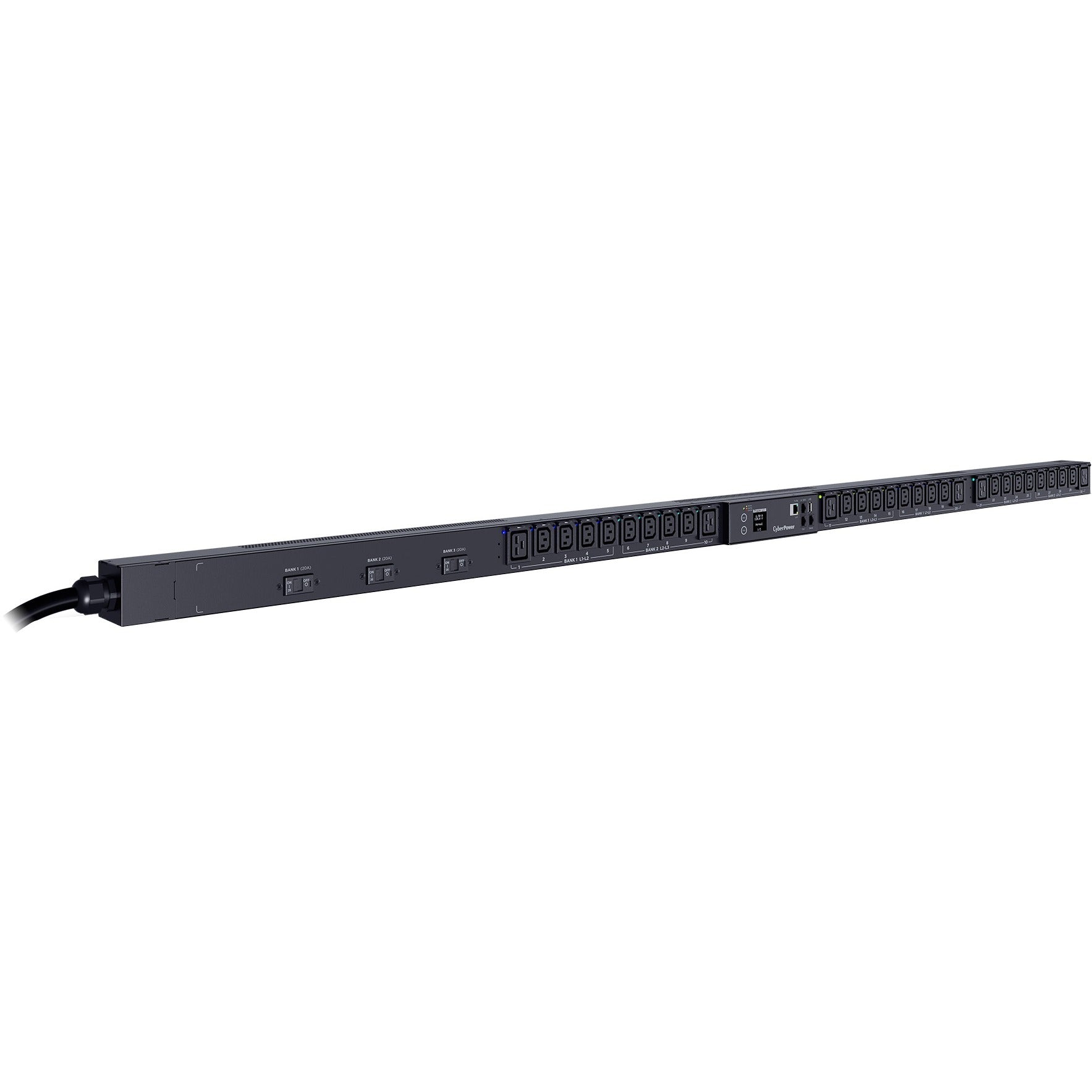 CyberPower PDU83104 3 Phase 200 - 240 VAC 30A Switched Metered-by-Outlet PDU - 30 Outlets, 10 ft, NEMA L21-30P, Vertical, 0U, LCD, 3YR Warranty - PDU83104 - eCommerce Business Prime