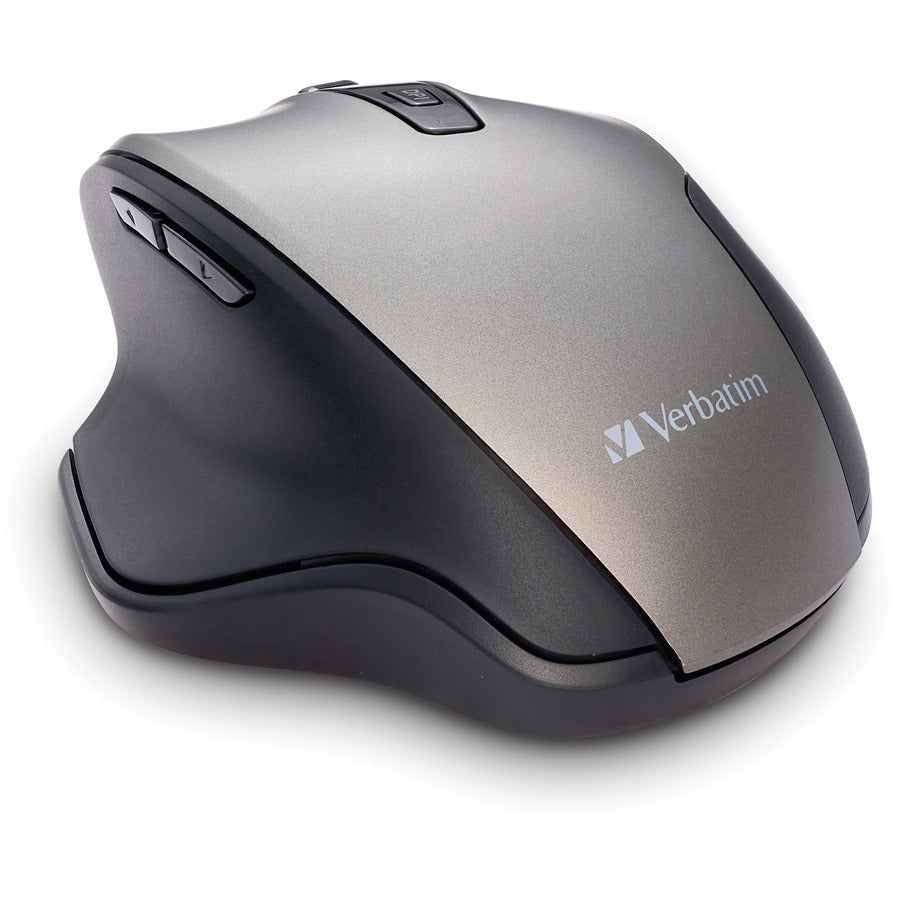 Verbatim Silent Ergonomic Wireless Blue LED Mouse - Graphite - Blue LED/Optical - Wireless - Radio Frequency - 2.40 GHz - Graphite - 1 Pack - USB - 1600 dpi - 6 Button(s) - 70242 - eCommerce Business Prime