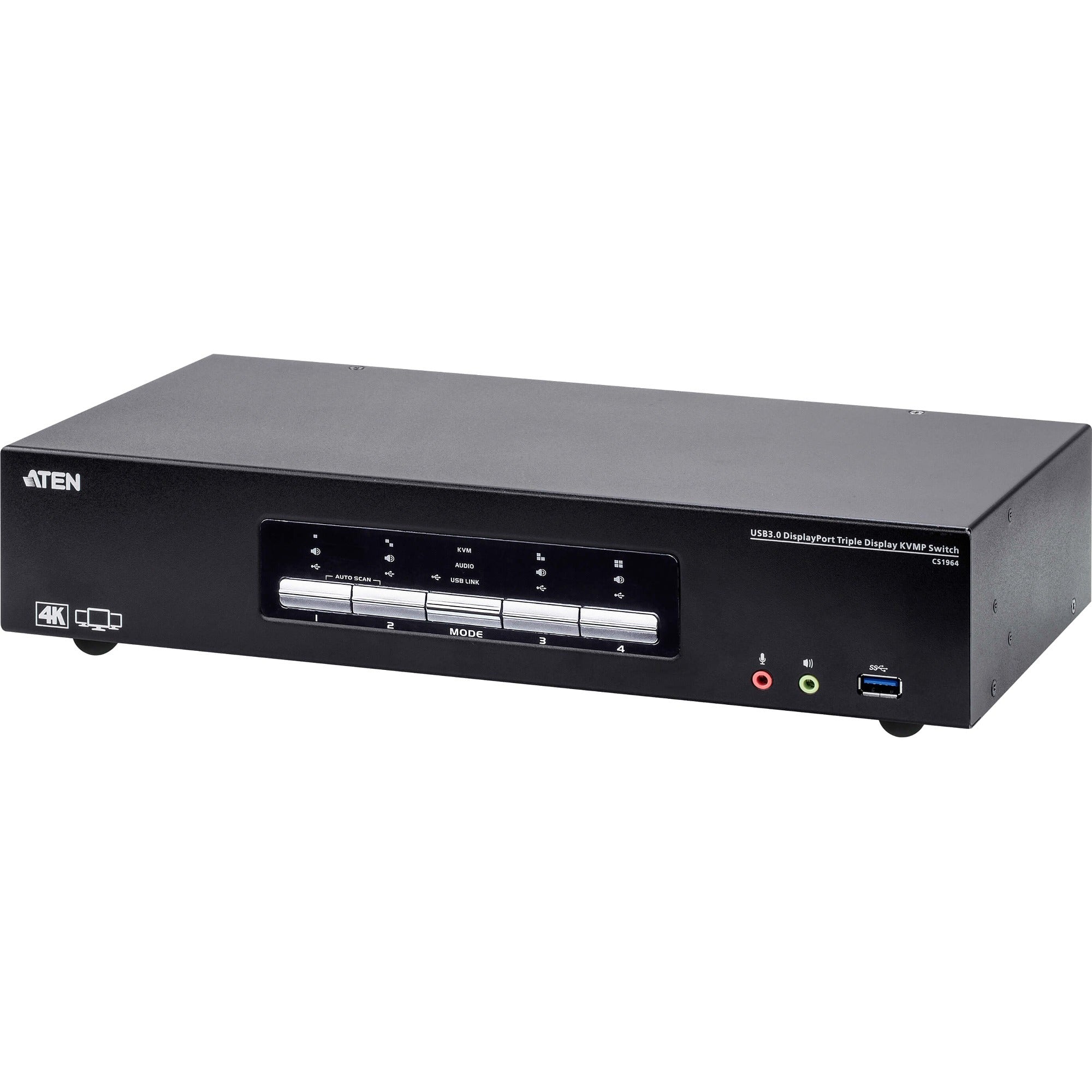 ATEN 4-Port USB3.0 4K DisplayPort Triple Display KVMP Switch - 4 Computer(s) - 4096 x 2160 - 1 x Network (RJ-45) - 8 x USB - 15 x DisplayPort - CS1964 - eCommerce Business Prime