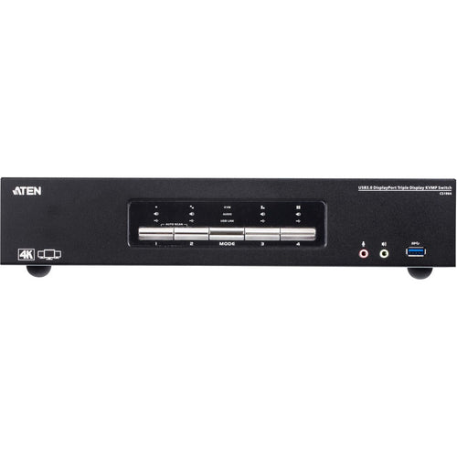 ATEN 4-Port USB3.0 4K DisplayPort Triple Display KVMP Switch - 4 Computer(s) - 4096 x 2160 - 1 x Network (RJ-45) - 8 x USB - 15 x DisplayPort - CS1964 - eCommerce Business Prime
