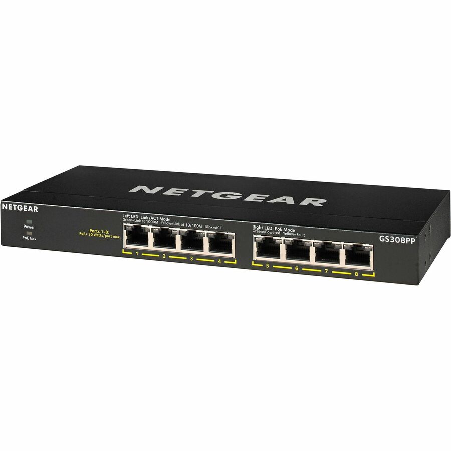 Netgear GS308PP Ethernet Switch - 8 Ports - 2 Layer Supported - Twisted Pair - Desktop, Wall Mountable, Rack-mountable - 3 YearLifetime Limited Warranty - GS308PP-100NAS - eCommerce Business Prime