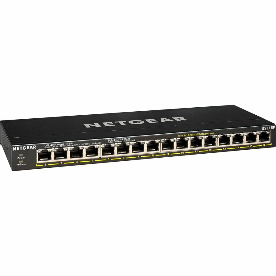 Netgear GS316P Ethernet Switch - 16 Ports - 2 Layer Supported - Twisted Pair - Desktop, Wall Mountable, Rack-mountable - 3 YearLifetime Limited Warranty - GS316P-100NAS - eCommerce Business Prime