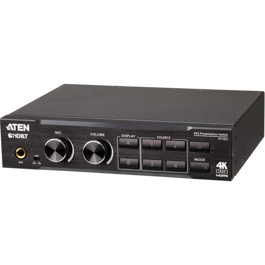 ATEN 4 x 2 True 4K Presentation Matrix Switch with Scaling, DSP, and HDBaseT-Lite - 4096 x 2160 - 4K - Twisted Pair - 4 x 2 - Notebook, Media Player - 1 x HDMI Out - VP1421 - eCommerce Business Prime