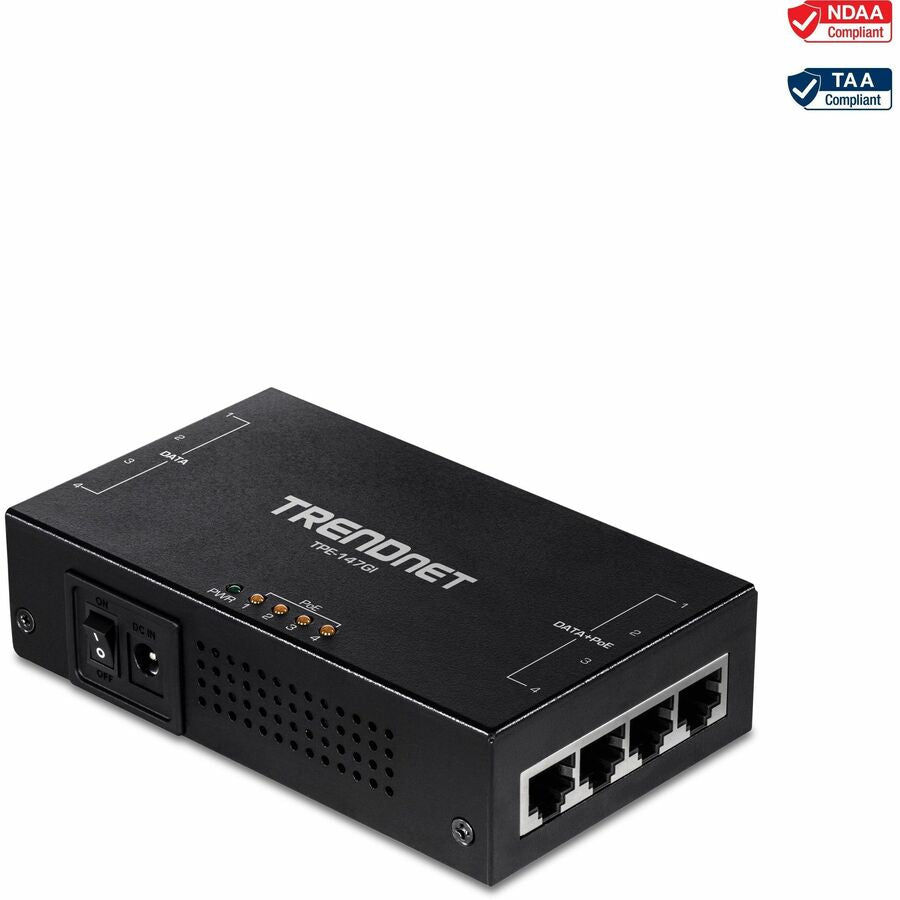 TRENDnet 65W 4-Port Gigabit PoE+ Injector, TPE-147GI, 4 x Gigabit Ports(Data in), 4 x gigabit PoE Ports(Data + PoE Out), Multi-Port PoE+ Injector up to 100m(328 ft.), Add PoE+ Power to Non-PoE Switch ...  - TPE-147GI - eCommerce Business Prime