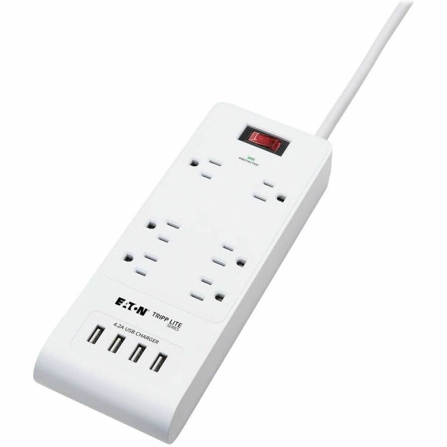Tripp Lite Surge Protector Power Strip 6-Outlet 4 USB Ports White 15ft Cord - 6 x NEMA 5-15R, 4 x USB - 1800 VA - 900 J - 120 V AC Input - TLP64USBRA15 - eCommerce Business Prime