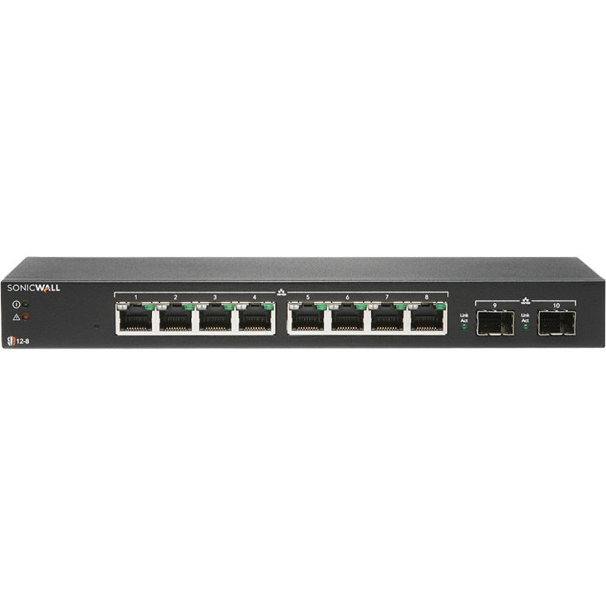 SonicWall Switch SWS12-8 - 10 Ports - Manageable - 2 Layer Supported - Modular - 2 SFP Slots - 5.70 W Power Consumption - Optical Fiber, Twisted Pair - Desktop - 12 Month Limited Warranty - 02-SSC-2462 - eCommerce Business Prime