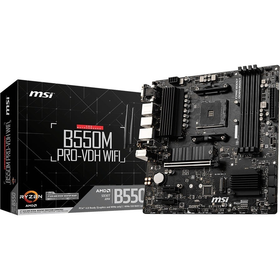 MSI B550M PRO-VDH WIFI Desktop Motherboard - AMD B550 Chipset - Socket AM4 - Micro ATX - 128 GB DDR4 SDRAM Maximum RAM - DIMM, UDIMM - 4 x Memory Slots - Gigabit Ethernet - IEEE 802.11ac - HDMI - Disp...  - B550MPVDHWIFI - eCommerce Business Prime