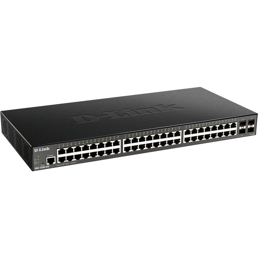 D-Link 52-Port 10-Gigabit Smart Managed Switch - 52 Ports - Manageable - 3 Layer Supported - Modular - 51.20 W Power Consumption - Twisted Pair, Optical Fiber - Lifetime Limited Warranty - DGS-1250-52X-6KV
