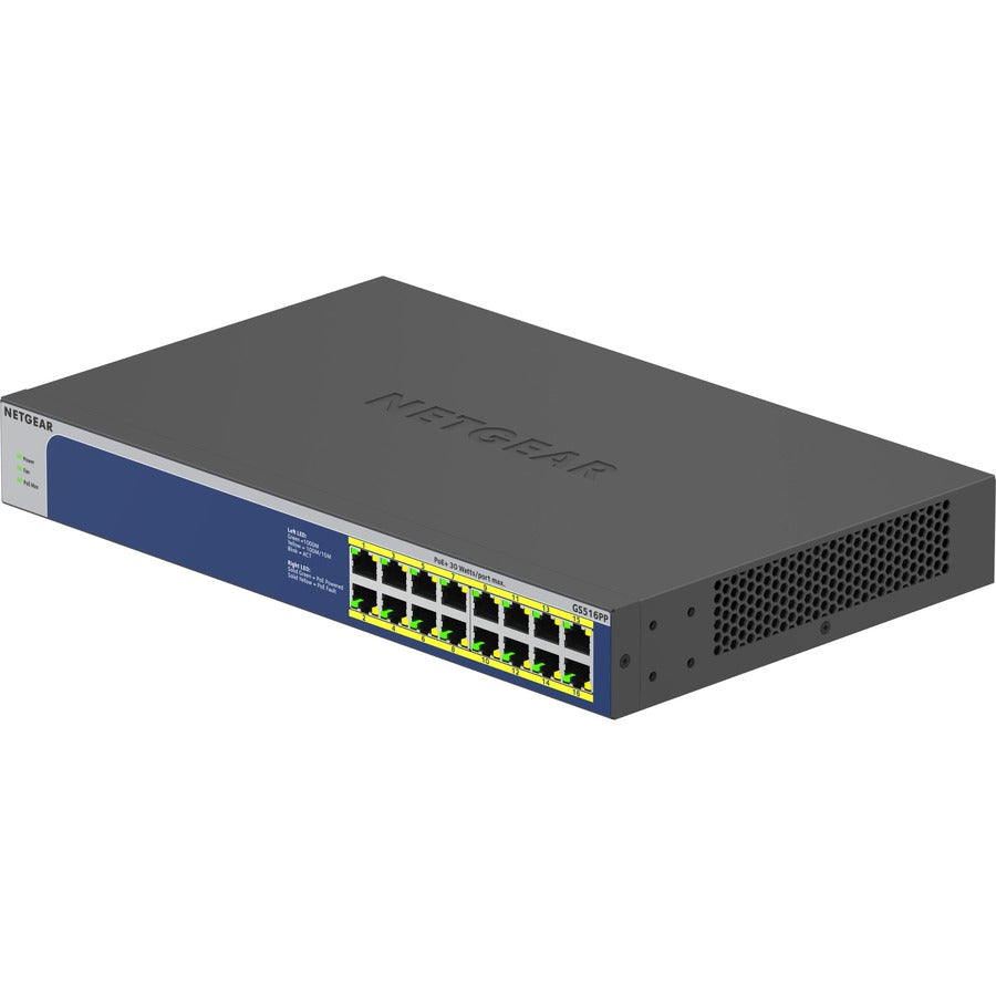 Netgear GS516PP Ethernet Switch - 16 Ports - 2 Layer Supported - 316.10 W Power Consumption - 260 W PoE Budget - Twisted Pair - PoE Ports - Desktop, Rack-mountable - Lifetime Limited Warranty - GS516PP-100NAS - eCommerce Business Prime
