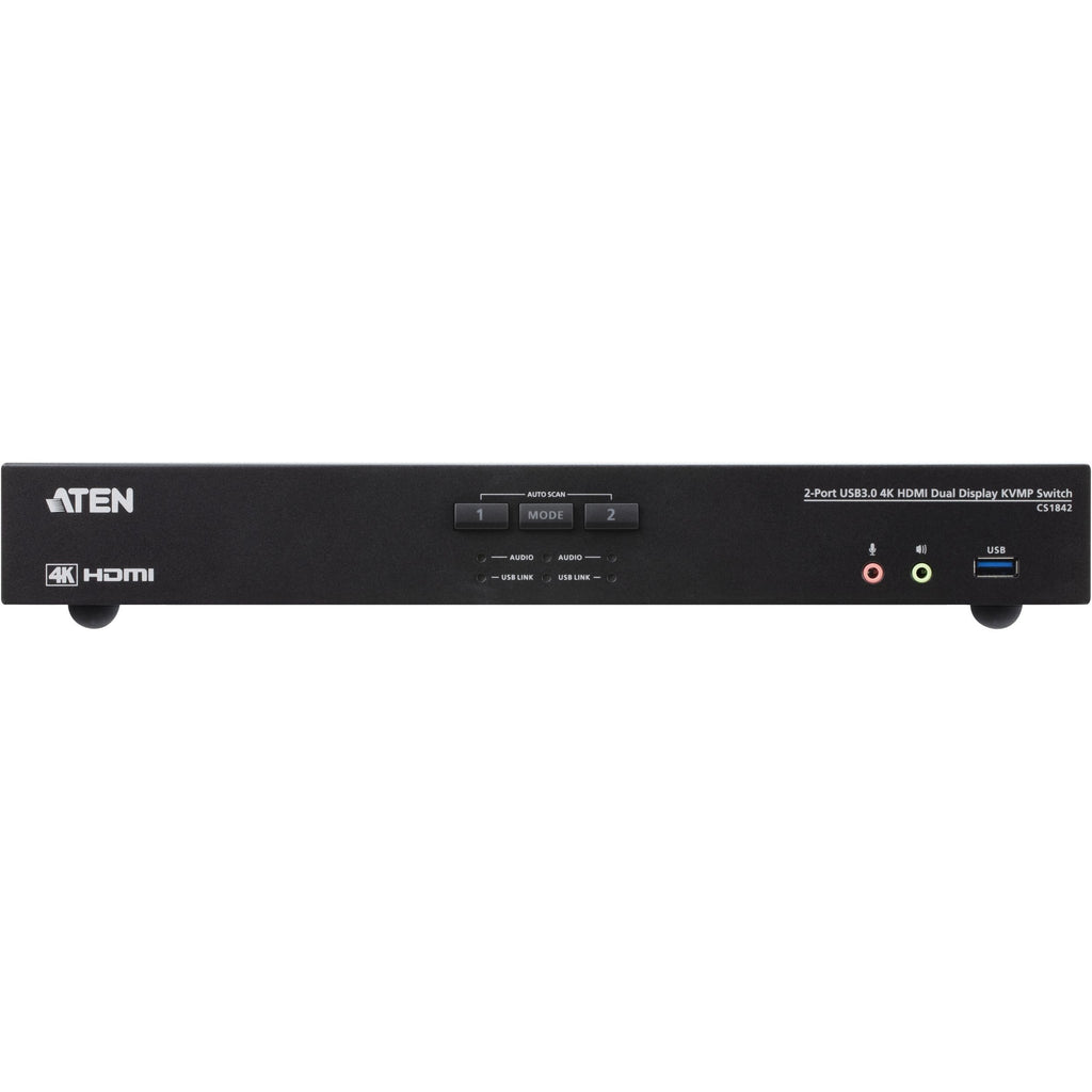 ATEN 2-Port USB 3.0 4K HDMI Dual Display KVMP Switch - 2 Computer(s) - 2 Local User(s) - 4096 x 2160 - 1 x Network (RJ-45) - 6 x USB - 6 x HDMI - CS1842 - eCommerce Business Prime