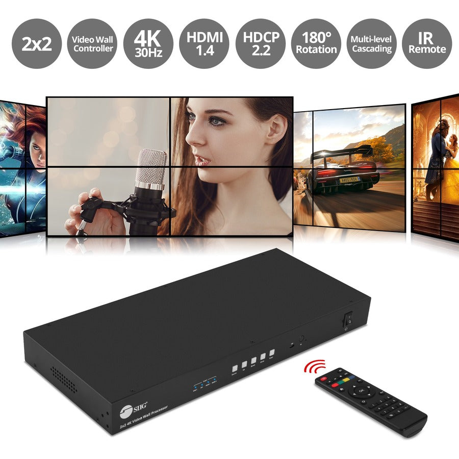 SIIG 2x2 4K Video Wall Processor with USB-C / DVI / HDMI Inputs with EDID management - Multi-level Cascading - Supports 180&deg; HDMI image rotation - CE-H26E11-S1 - eCommerce Business Prime