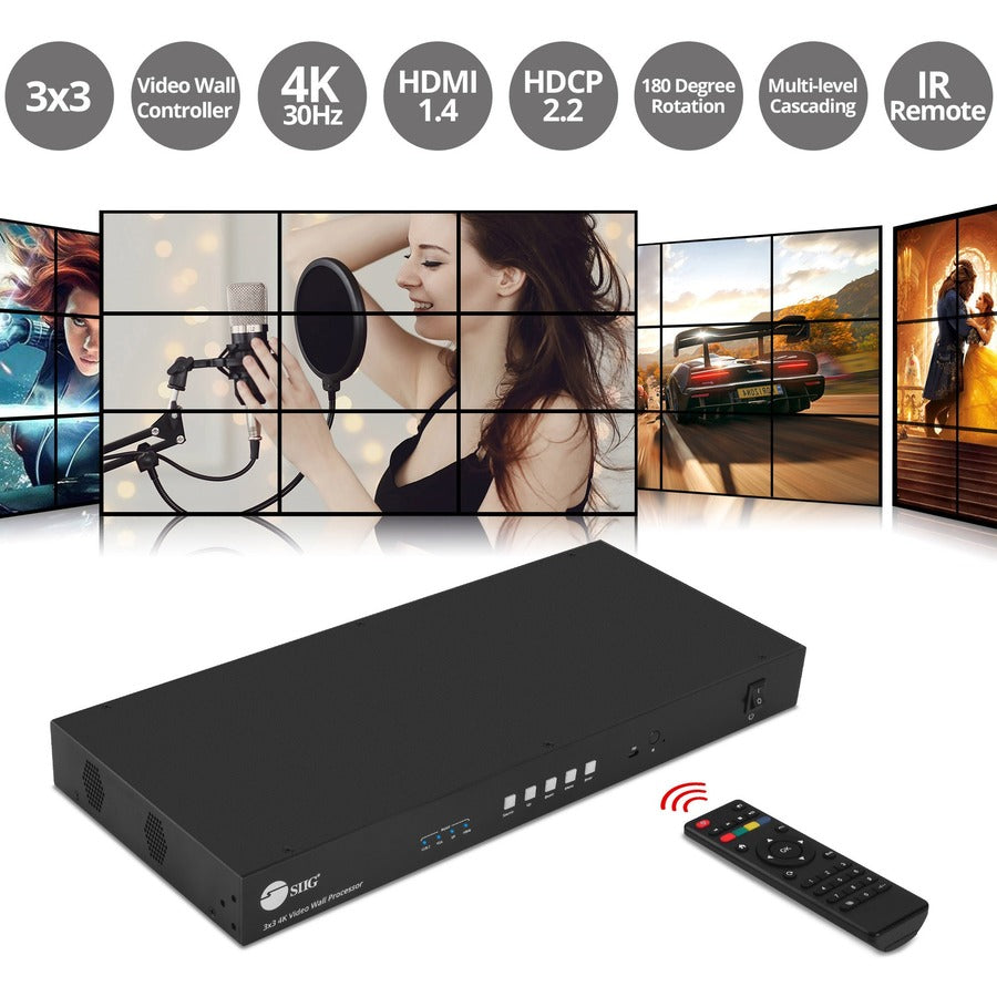 SIIG 3x3 4K Video Wall Processor with USB-C / DP / VGA / HDMI Input with EDID Management - Multi-level Cascading - Supports 180&deg; HDMI image rotation - CE-H26F11-S1 - eCommerce Business Prime