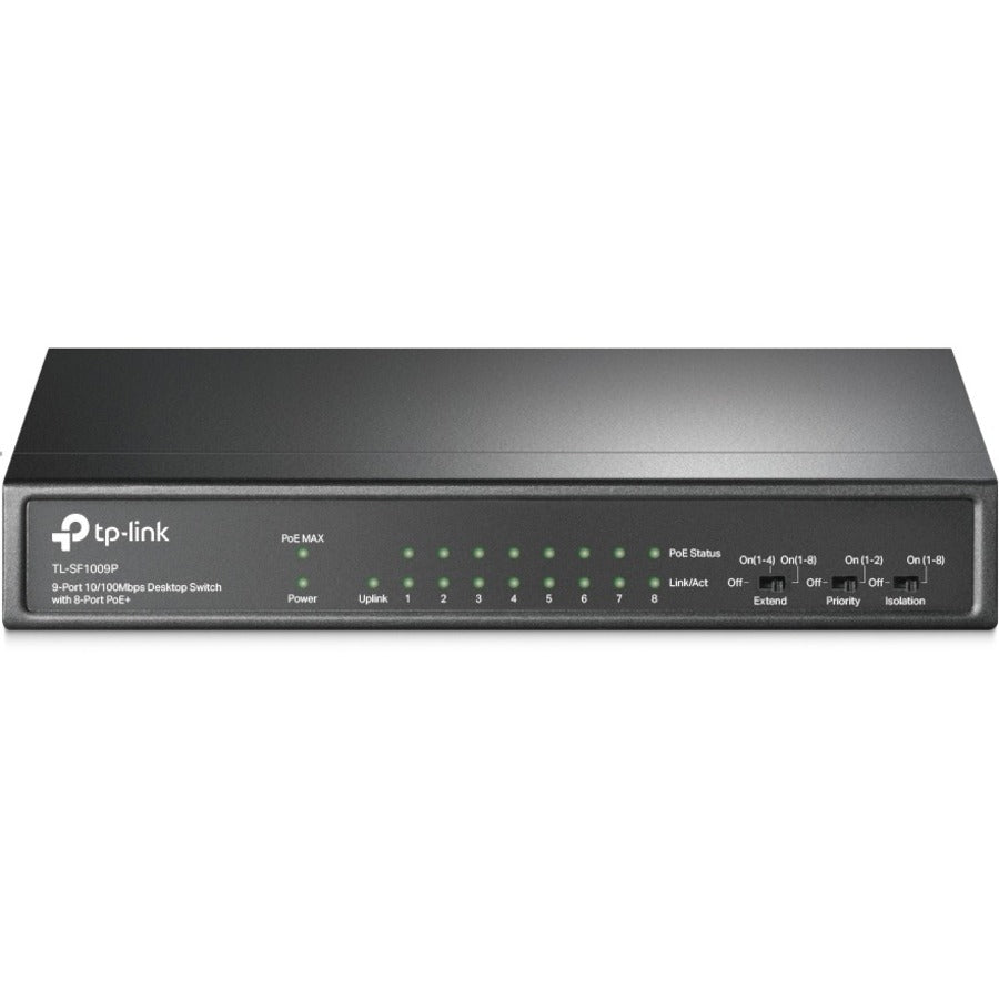 TP-Link TL-SF1009P - 9-Port 10/100Mbps Desktop Switch with 8-Port PoE+ - Limited Lifetime Protection - Sturdy Metal w/Shielded Ports - Extend Mode - Priority Mode - Isolation Mode - TL-SF1009P - eCommerce Business Prime