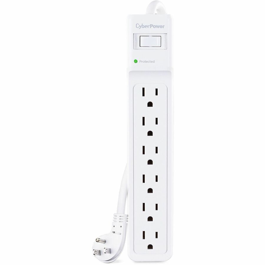 CyberPower B615 Essential 6 - Outlet Surge with 1500 J - Clamping Voltage 600V, 15 ft, NEMA 5-15P, Right Angle - 45&deg; Offset, 15 Amp, EMI/RFI Filtration, White, Lifetime Warranty - B615 - eCommerce Business Prime