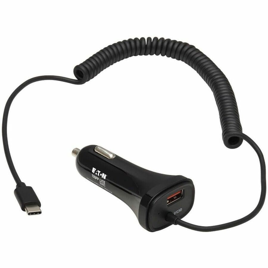 Tripp Lite USB Car Charger Dual Port 30W USB-A & USB C w Coiled Cord 6ft - 12 V DC Input - 3.6 V DC/3 A, 6 V DC, 9 V DC, 12 V DC Output - Black - U280-C02-30W-C6 - eCommerce Business Prime