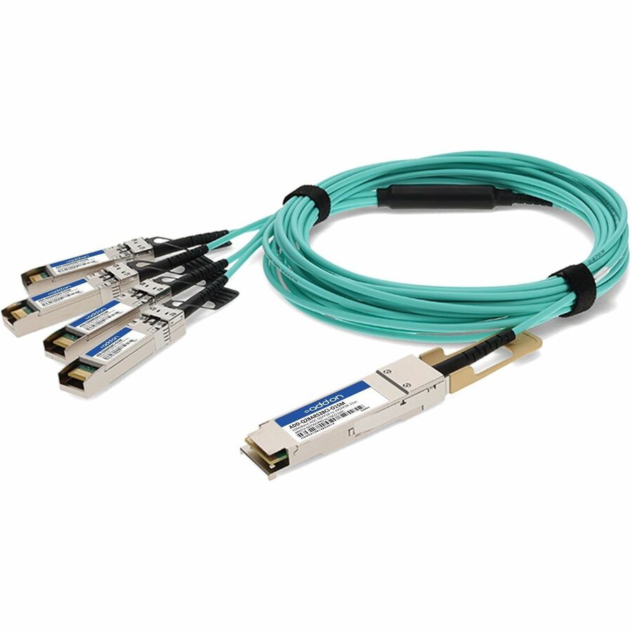 AddOn Fiber Optic Network Cable - 49.21 ft Fiber Optic Network Cable for Network Device - First End: 1 x QSFP28 Network - Second End: 4 x SFP28 Network - 100 Gbit/s - Black - 1 - TAA Compliant - ADD-Q28ARS28CI-O15M - eCommerce Business Prime