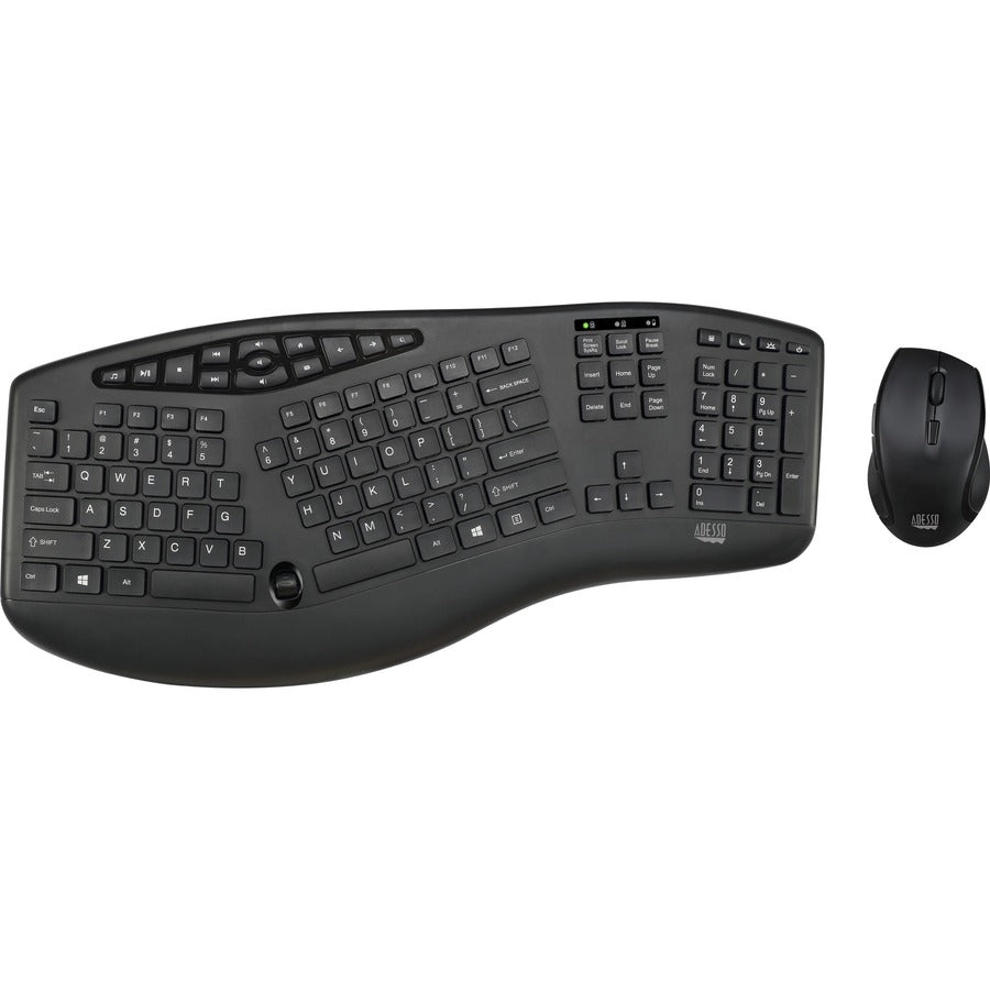 Adesso TruForm Wireless Ergonomic Keyboard And Optical Mouse - USB Membrane Wireless RF 2.40 GHz Keyboard - 104 Key - English (US) - Black - USB Wireless RF Mouse - Optical - 1600 dpi - Scroll Wheel -...  - WKB-1600CB - eCommerce Business Prime
