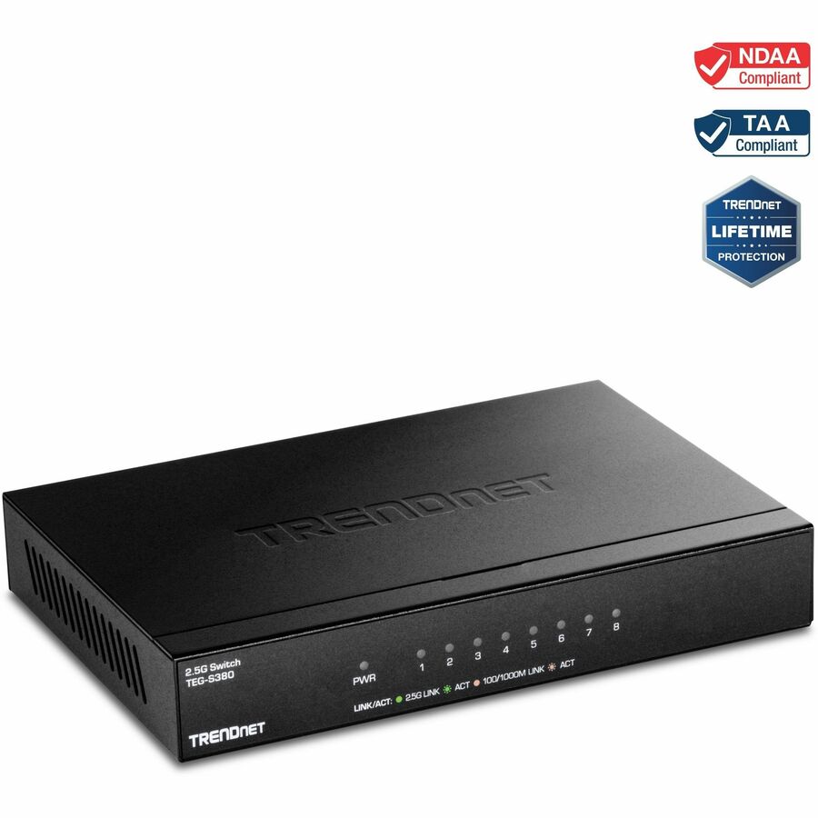 TRENDnet 8-Port Unmanaged 2.5G Switch, 8 x 2.5GBASE-T Ports, 40Gbps Switching Capacity, Backwards Compatible with 10-100-1000Mbps Devices, Fanless, Wall Mountable, Black, TEG-S380 - 8 Ports - 2 Layer ...  - TEG-S380 - eCommerce Business Prime