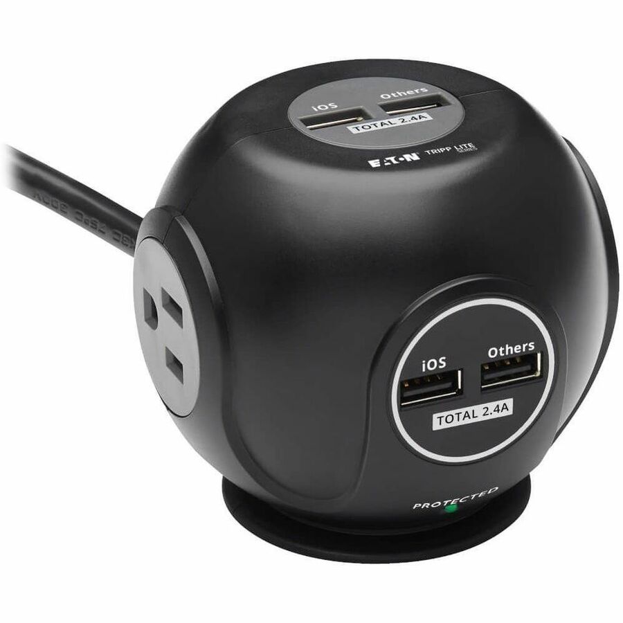 Tripp Lite Surge Protector with 3-Outlets & 4 USB Ports Spherical Black 6ft Cord - 3 x NEMA 5-15R, 4 x USB - 1800 VA - 540 J - 120 V AC Input - TLP36USB - eCommerce Business Prime