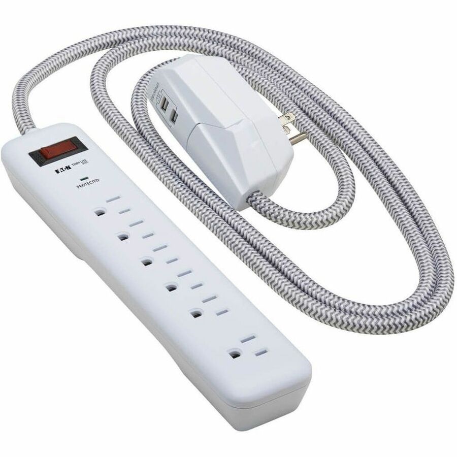 Tripp Lite Surge Protector Power Strip 7-Outlet 2 USB Ports 6ft Cord White - 7 x NEMA 5-15R, 2 x USB - 1800 VA - 900 J - 120 V AC Input - TLP616USB - eCommerce Business Prime