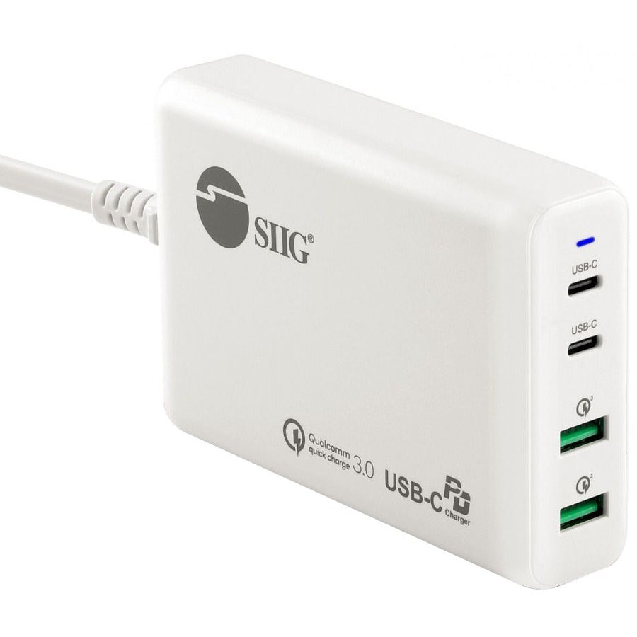 SIIG 100W Dual USB-C PD 3.0 PPS & QC 3.0 Combo Power Charger - White - 4 Port Charger with Organizer Stand - AC-PW1P11-S1 - eCommerce Business Prime
