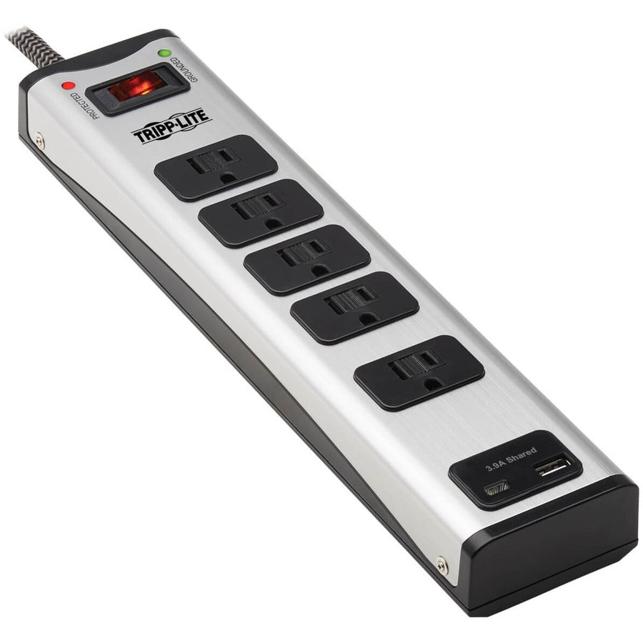 Tripp Lite Surge Protector Power Strip 5-Outlet Metal with USB-A & USB C Charging - 5 x NEMA 5-15R, 2 x USB - 1800 VA - 2100 J - 120 V AC Input - TLM506USBC - eCommerce Business Prime