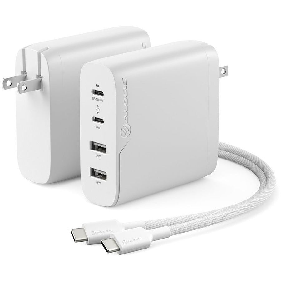 ALOGIC 4X100 Rapid Power 4 Port 100WGaNCharger - ALOGIC 4X100 Rapid Power 4 Port 100WGaNCharger -USB-C (Max. 100W) +USB-C (Max. 18) +USB-A (Max. 17W) +USB-A (Max. 17W) -Includes 2m USB-C Charging Cable - eCommerce Business Prime