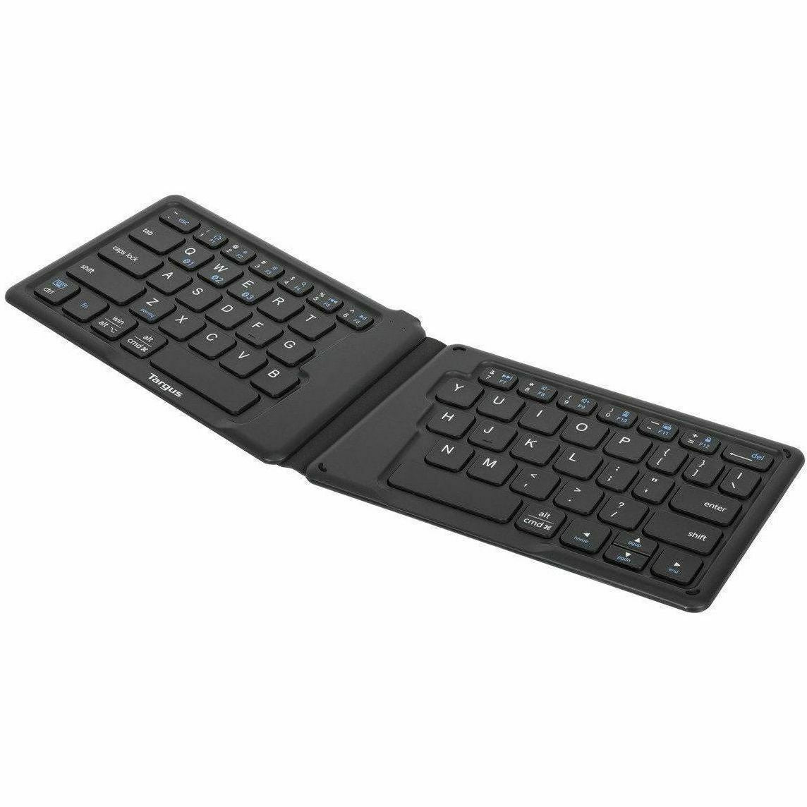 Targus Ergonomic Foldable Bluetooth Antimicrobial Keyboard - Wireless Connectivity - Bluetooth/RF - 2.40 GHz - English (US) - QWERTY Layout - iPad, iPhone, Desktop Computer, MAC - PC, Mac - Black - AKF003US - eCommerce Business Prime