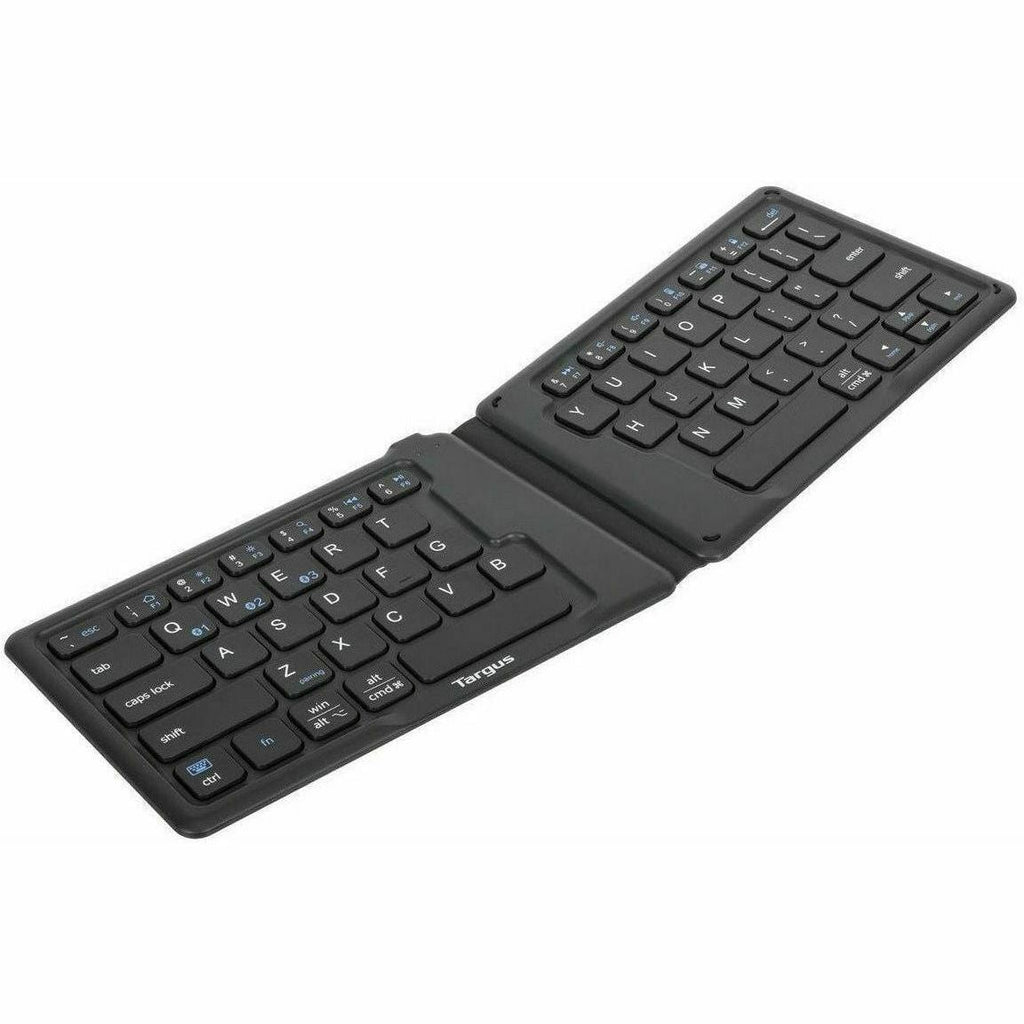 Targus Ergonomic Foldable Bluetooth Antimicrobial Keyboard - Wireless Connectivity - Bluetooth/RF - 2.40 GHz - English (US) - QWERTY Layout - iPad, iPhone, Desktop Computer, MAC - PC, Mac - Black - AKF003US - eCommerce Business Prime