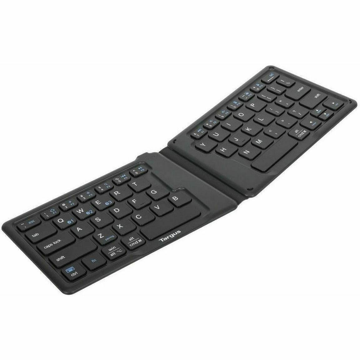 Targus Ergonomic Foldable Bluetooth Antimicrobial Keyboard - Wireless Connectivity - Bluetooth/RF - 2.40 GHz - English (US) - QWERTY Layout - iPad, iPhone, Desktop Computer, MAC - PC, Mac - Black - AKF003US - eCommerce Business Prime