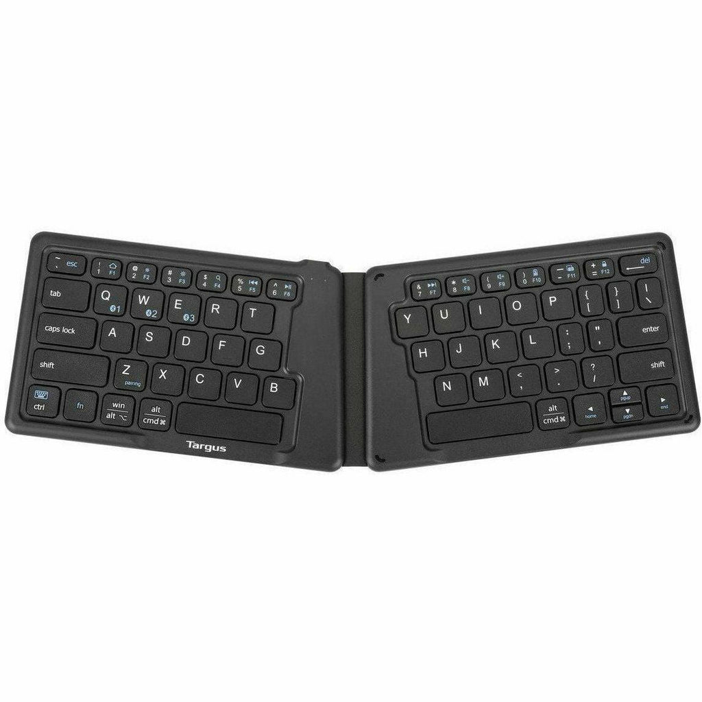 Targus Ergonomic Foldable Bluetooth Antimicrobial Keyboard - Wireless Connectivity - Bluetooth/RF - 2.40 GHz - English (US) - QWERTY Layout - iPad, iPhone, Desktop Computer, MAC - PC, Mac - Black - AKF003US - eCommerce Business Prime