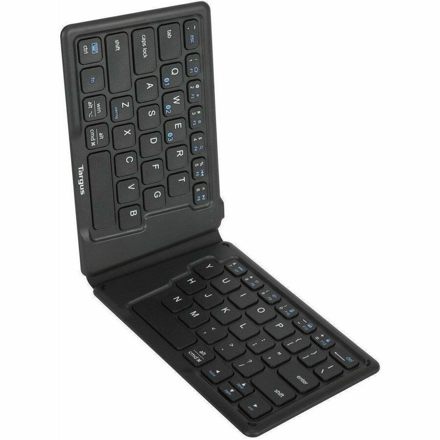 Targus Ergonomic Foldable Bluetooth Antimicrobial Keyboard - Wireless Connectivity - Bluetooth/RF - 2.40 GHz - English (US) - QWERTY Layout - iPad, iPhone, Desktop Computer, MAC - PC, Mac - Black - AKF003US - eCommerce Business Prime