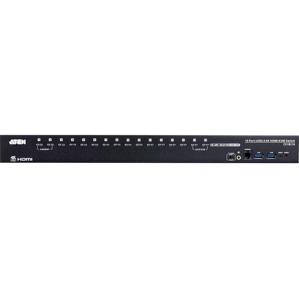 ATEN CS18216 16-Port USB 3.0 4K HDMI KVM Switch with Rack Mounting Kit - 16 Computer(s) - 1 Local User(s) - 4096 x 2160 - 20 x USB - 17 x HDMI - Desktop, Rack-mountable - CS18216 - eCommerce Business Prime