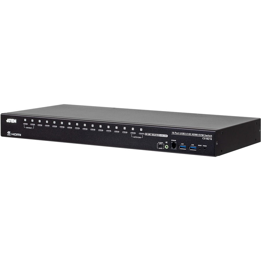 ATEN CS18216 16-Port USB 3.0 4K HDMI KVM Switch with Rack Mounting Kit - 16 Computer(s) - 1 Local User(s) - 4096 x 2160 - 20 x USB - 17 x HDMI - Desktop, Rack-mountable - CS18216 - eCommerce Business Prime