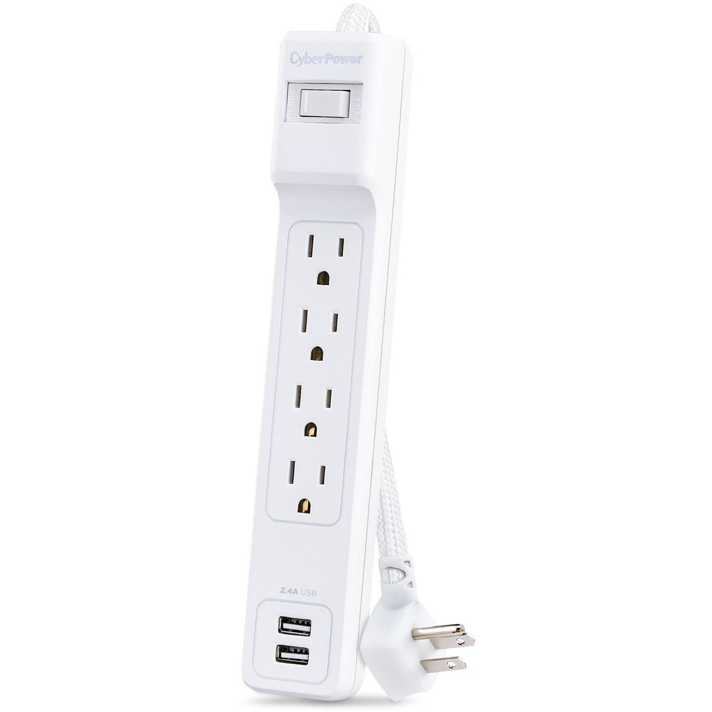 CyberPower Home Office P406U 4-Outlet Surge Suppressor/Protector - 2 x USB, 4 x NEMA 5-15R - 500 J - 120 V AC Input - Audio/Video - P406U - eCommerce Business Prime