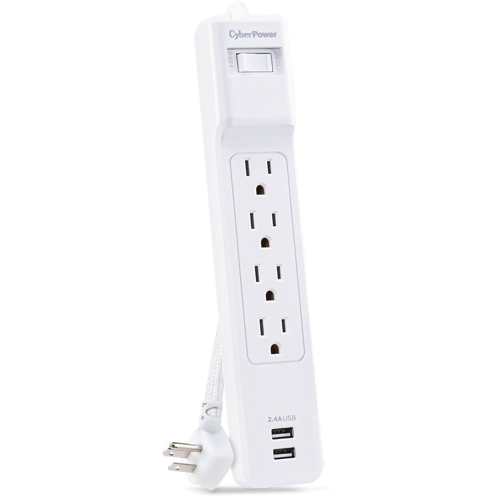 CyberPower Home Office P406U 4-Outlet Surge Suppressor/Protector - 2 x USB, 4 x NEMA 5-15R - 500 J - 120 V AC Input - Audio/Video - P406U - eCommerce Business Prime