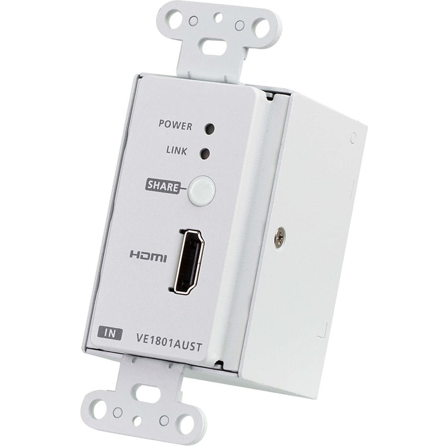 ATEN HDMI HDBaseT-Lite Transmitter with US Wall Plate / PoH - 1 Input Device - 229.66 ft Range - 1 x Network (RJ-45) - 1 x HDMI In - 4K UHD - 4096 x 2160 - Twisted Pair - Category 6 - Wall Plate - VE1801AUST - eCommerce Business Prime