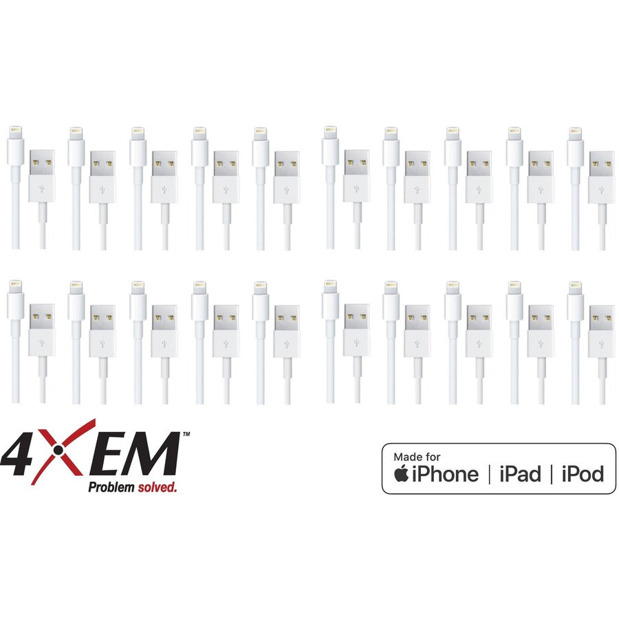 4XEM 20 Pack 3ft 1m Lightning Cable Compatible with Apple iPhone/iPad/iPod - 3.28 ft Lightning/USB Data Transfer Cable for iPhone, iPad, iPod, Computer, Power Adapter, Wall Outlet, iPod nano, iPad min...  - 4XLIGHTNING20PK - eCommerce Business Prime