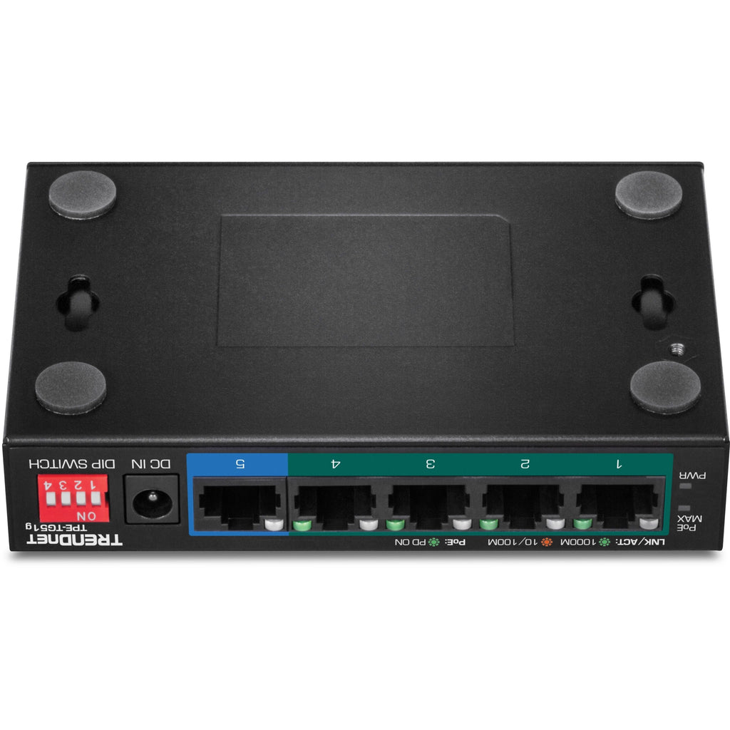 TRENDnet 5-Port Gigabit PoE+ Switch, Camera DIP Switch extends PoE+ 200m (656 ft.), 60W PoE Budget, Black, TPE-TG51g - 5 Ports - Gigabit Ethernet - 1000Base-T - 2 Layer Supported - Power Adapter - 64....  - TPE-TG51G - eCommerce Business Prime