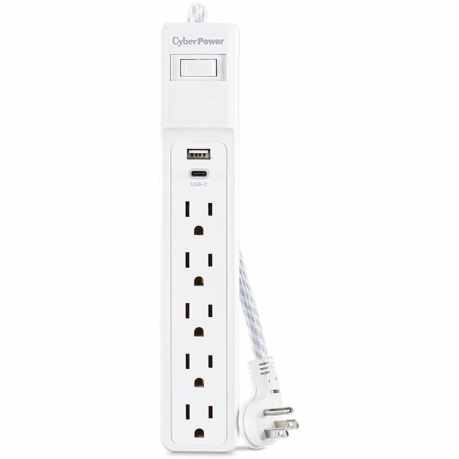 CyberPower P504UC Home Office 5 - Outlet Surge Protector with 500 J Surge Suppression - Clamping Voltage 800V, 4 ft Cord, NEMA 5-15P, Low Profile, 15 Amp, 2 - 2.4 Amps (Shared) USB, EMI/RFI Filtration...  - P504UC - eCommerce Business Prime