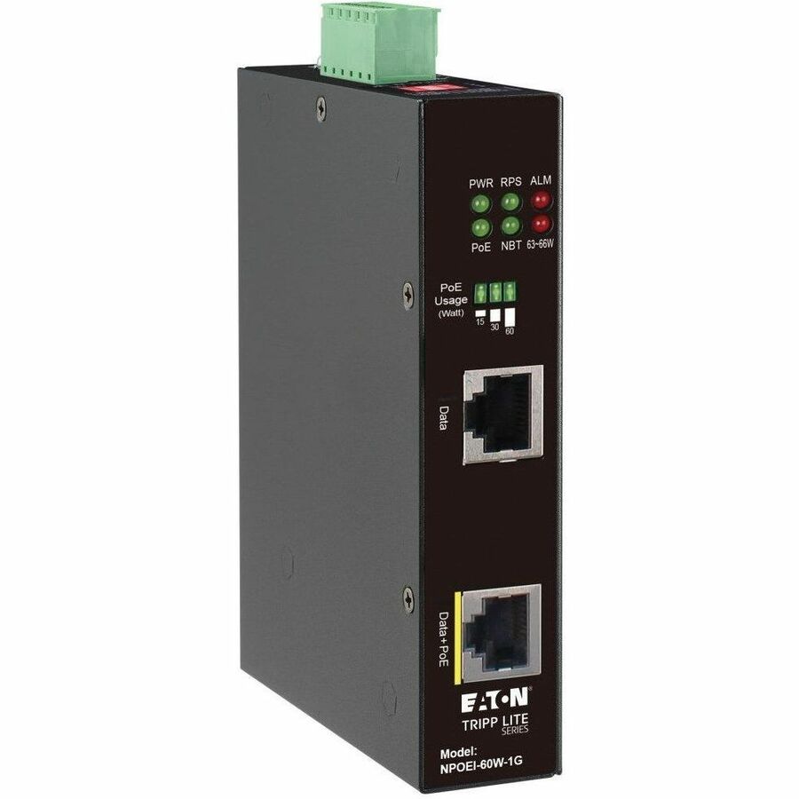 Tripp Lite Gigabit Ethernet PoE Injector Industrial 60W PoE++ IP30 1-Port - 57 V DC Input - 1 x Ethernet Input Port(s) - 1 x RJ-45 Output Port(s) - Black - NPOEI-60W-1G - eCommerce Business Prime